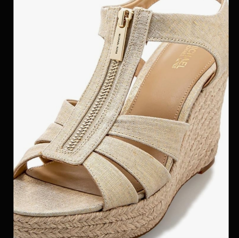 Michael Mk Kors Elegant Cream/gold Sandals Michael Kors Berkley Wedhe - Picture 7 of 9